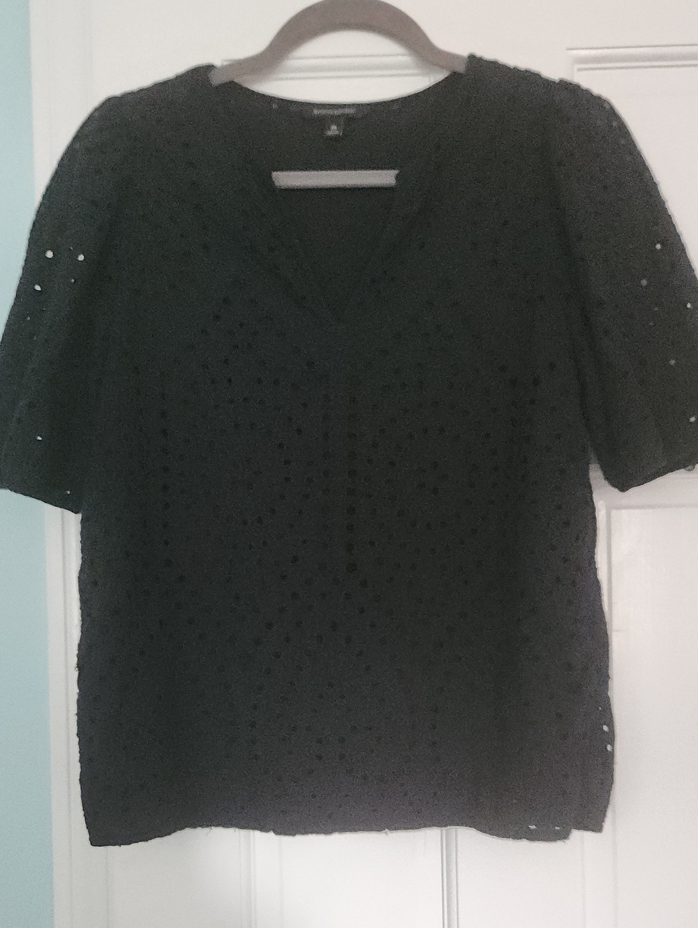 Banana Republic Black Eyelet V-Neck Blouse